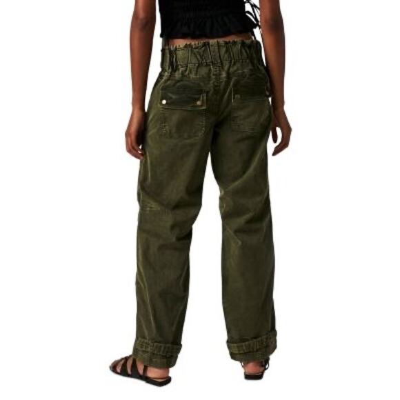 We The Free People Can't Compare Slouch Pants Cargo Green M Straight Mid-Rise - Picture 7 of 10